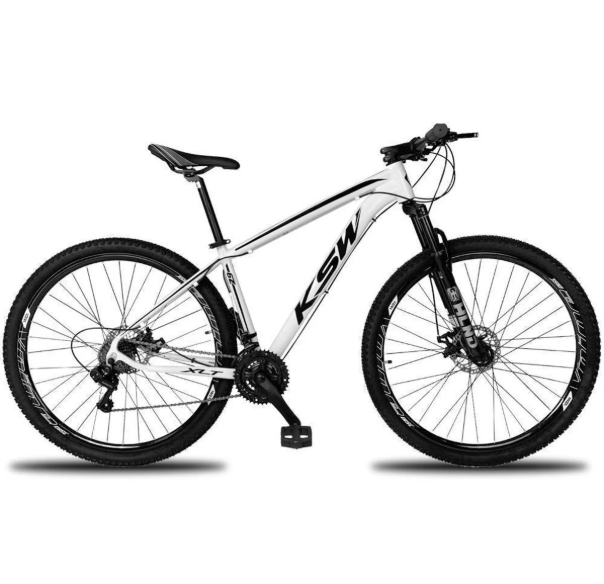 Bicicleta Aro 29 Ksw Xlt 100 21 Marchas Câmbio Shimano Freio a Disco Cor Branco com preto Tamanho do quadro 19
